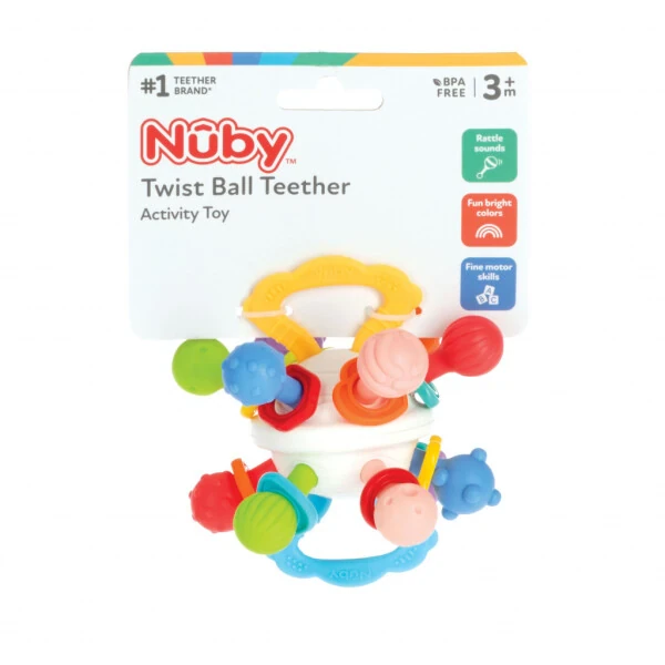 Nuby Textured Twist Ball Baby Teether Toy with Colorful Rattle - 6