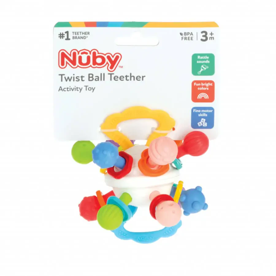 Nuby Textured Twist Ball Baby Teether Toy with Colorful Rattle - 6