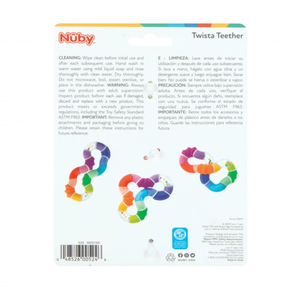 Nuby Twista chaqaloqlar uchun tishlagich o'yinchoq, rangli dizayn - 9