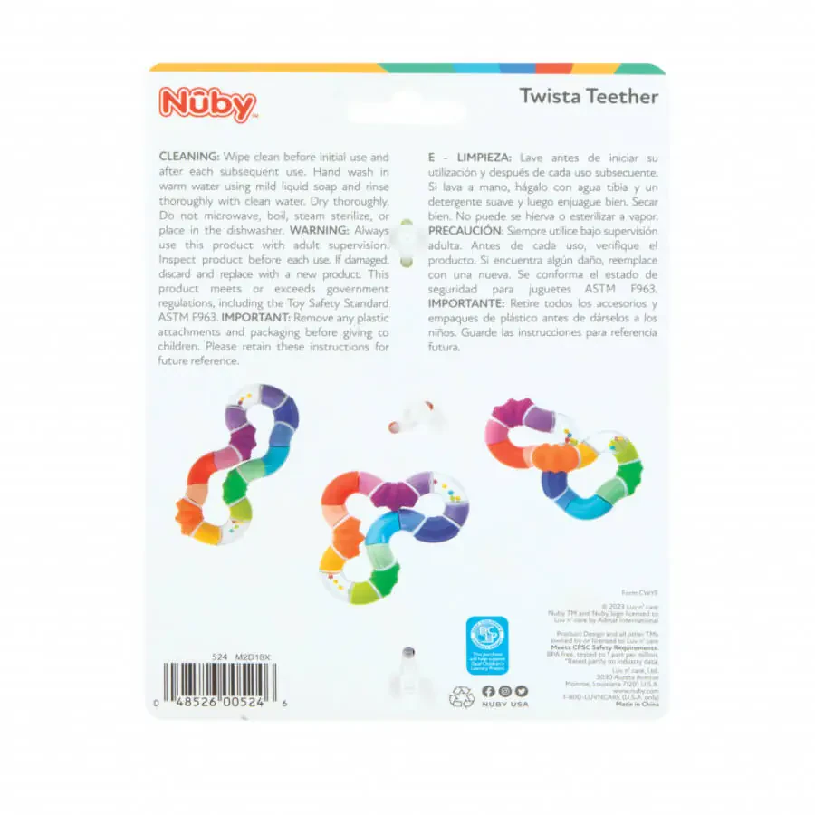 Nuby Twista chaqaloqlar uchun tishlagich o'yinchoq, rangli dizayn - 9