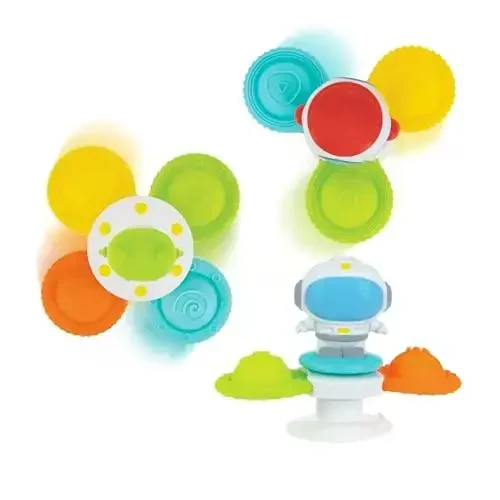 Nuby Suction Spinner Toys with Spinning Poppers – 3 Pack Baby Fidget Toys for High Chair & Bath, Space Theme, 12m+ - 1