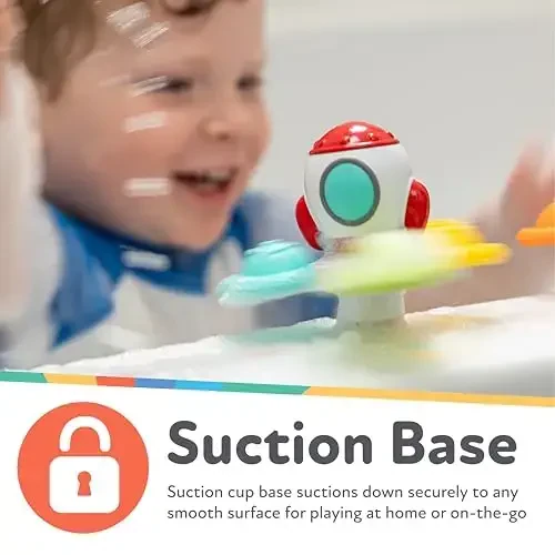 Nuby Suction Spinner Toys with Spinning Poppers – 3 Pack Baby Fidget Toys for High Chair & Bath, Space Theme, 12m+ - 4
