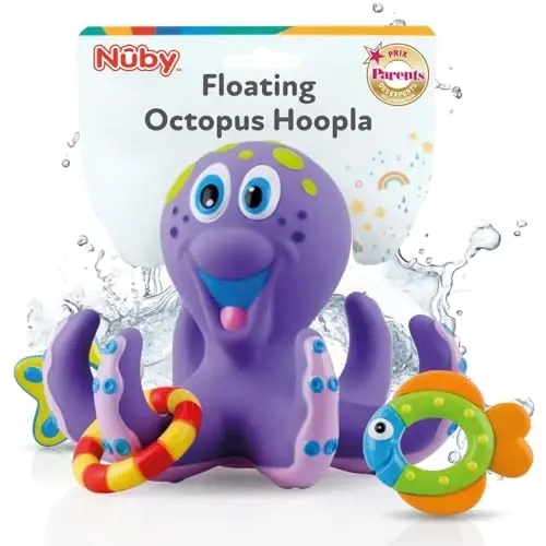 Nuby Floating Octopus with 3 Hoopla Rings - Baby & Toddler Bath Toy - No Hole Design Keeps Moisture Out - Fine Motor Skills - 18+ Months - Great Baby Pool Toys - 1