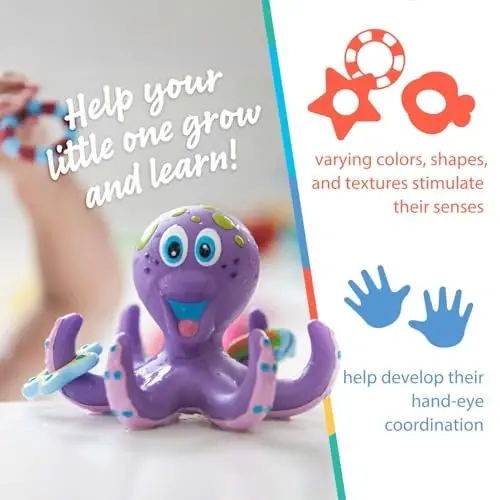 Nuby Floating Octopus with 3 Hoopla Rings - Baby & Toddler Bath Toy - No Hole Design Keeps Moisture Out - Fine Motor Skills - 18+ Months - Great Baby Pool Toys - 2