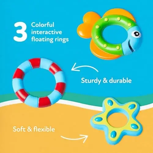 Nuby Floating Octopus with 3 Hoopla Rings - Baby & Toddler Bath Toy - No Hole Design Keeps Moisture Out - Fine Motor Skills - 18+ Months - Great Baby Pool Toys - 5