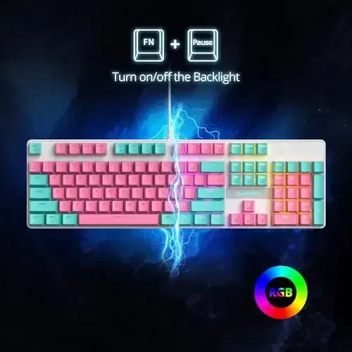 surmen Full Size Pink Creamy Keyboard with Number Pad, 104 Keys RGB Wired Mechanical Gaming Keyboard Backlit with PBT Keycaps Linear Red Switch for Laptop Desktop PC Gamers（104 Miami） - SURMEN (1)