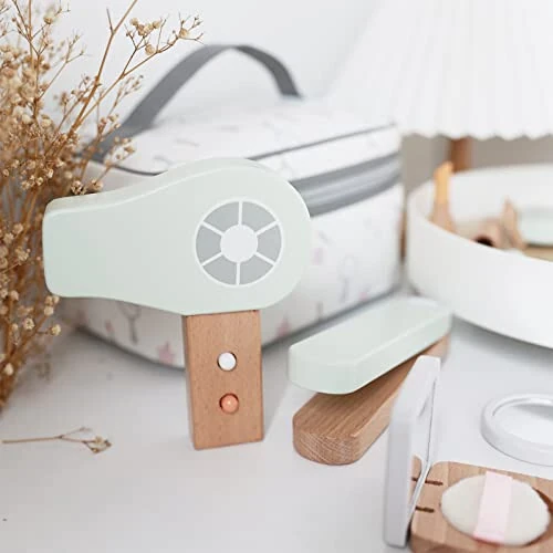 Nunukids Набор деревянных игрушечных косметических принадлежностей Имитация деревянных игрушек для салона красоты Набор деревянных косметических принадлежностей для малышей для девочек 16 шт - 8