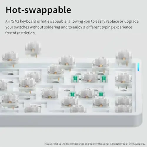 Nuphy Air75 V2 Ko'chma %75 Mexanik Klaviatura, Simsiz Klaviatura, Bluetooth/2.4G/USB-C RGB Bluetooth Klaviaturalarni Qo'llab-quvvatlaydi, Windows/Mac OS/Linux Tizimlari bilan Mos keladi - Gateron Jigarrang Tugma - 6