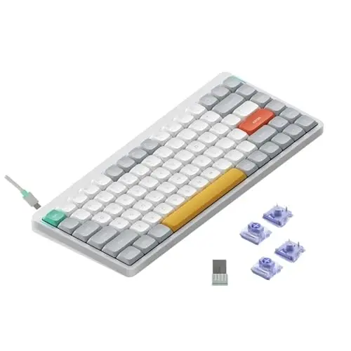 nuphy Air75 V2 Portativ 75% Mexanik Klaviatura, Simsiz Klaviatura, Bluetooth/2.4G/USB-C RGB Bluetooth Klaviaturalarni Qo'llab-quvvatlaydi, Windows/Mac OS/Linux Tizimlari bilan mos keladi Oq-Gateron Wisteria Kaliti - NUPHY