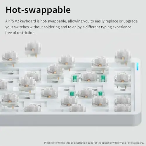 nuphy Air75 V2 Portativ 75% mexanik klaviatura, simsiz klaviatura, Bluetooth/2.4G/USB-C RGB o'yin klaviaturalarini qo'llab-quvvatlaydi, Windows/Mac OS/Linux tizimlari Grey-Gateron Brown Switch bilan mos keladi - 5