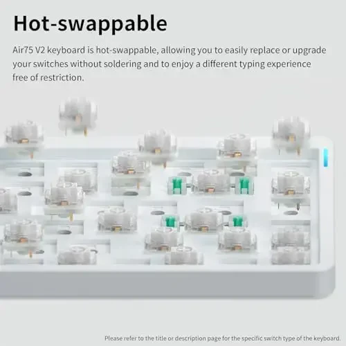 nuphy Air75 V2 Portativ 75% Mexanik Klaviatura, Simsiz Klaviatura, Bluetooth/2.4G/USB-C RGB O'yin Klaviaturalarini Qo'llab-quvvatlaydi, Windows/Mac OS/Linux Tizimlari Grey-Gateron Moss Switch bilan mos keladi - 6