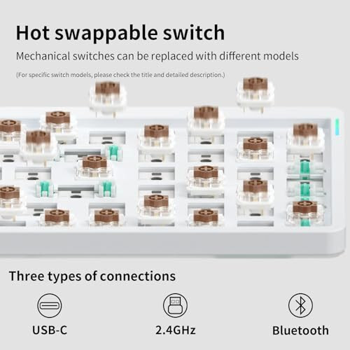 nuphy Air96 V2 Wireless Mechanical Keyboard,100 Keys RGB Backlit Keyboard,Supports Bluetooth 5.1,2.4G and Wired Connection,for PC/Laptop/Windows/Mac -White Gateron Brown Switch - 5