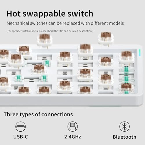 nuphy Air96 V2 Wireless Mechanical Keyboard,100 Keys RGB Backlit Keyboard,Supports Bluetooth 5.1,2.4G and Wired Connection,for PC/Laptop/Windows/Mac -White Gateron Brown Switch - 5