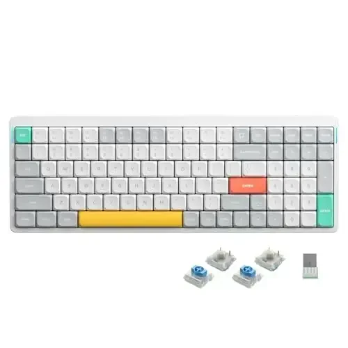 nuphy Air96 V2 Wireless Mechanical Keyboard,100 Keys RGB Backlit Keyboard,Supports Bluetooth 5.1,2.4G and Wired Connection,for PC/Laptop/Windows/Mac -White Gateron Blue Switch - 1