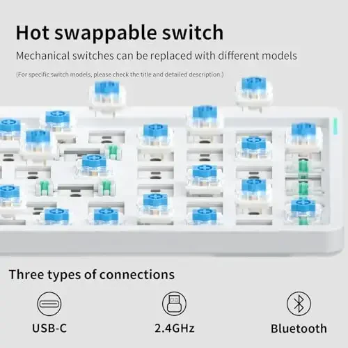 nuphy Air96 V2 Wireless Mechanical Keyboard,100 Keys RGB Backlit Keyboard,Supports Bluetooth 5.1,2.4G and Wired Connection,for PC/Laptop/Windows/Mac -White Gateron Blue Switch - 3
