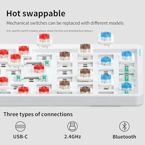 nuphy Air96 V2 simsiz mexanik klaviatura, 100 tugmali o'yin klaviaturasi, Bluetooth 5.1, 2.4G va simli ulanishni qo'llab-quvvatlaydi, PC/noutbuk/Windows/Mac uchun - Kulrang Gateron Blue Switch - 5