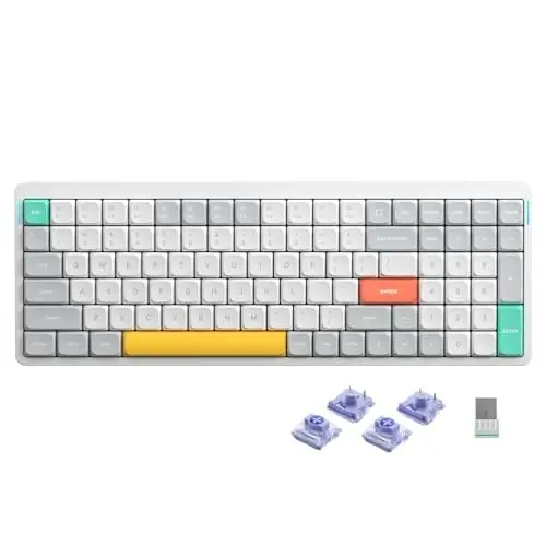 nuphy Air96 V2 simsiz mexanik klaviatura, 100 tugmali oʻyin klaviaturasi, Bluetooth 5.1, 2.4G va simli ulanishni qoʻllab-quvvatlaydi, PC/noutbuk/Windows/Mac uchun - Oq Gateron Wisteria kaliti 