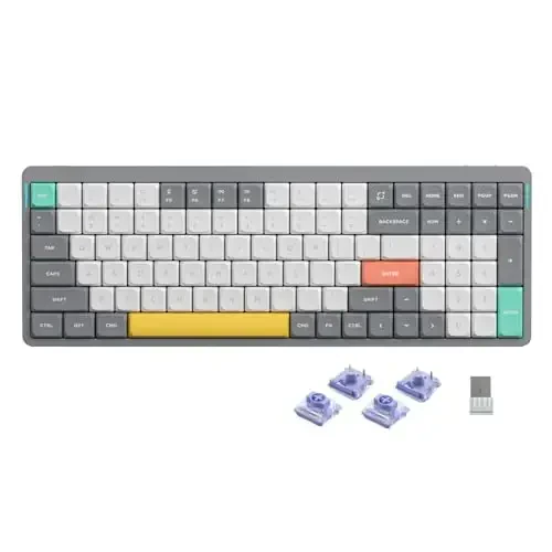 nuphy Air96 V2 simsiz mexanik klaviatura, 100 tugmali RGB yoritgichli klaviatura, Bluetooth 5.1, 2.4G va simli ulanishni qo'llab-quvvatlaydi, PC/Laptop/Windows/Mac uchun - Grey Gateron Wisteria Switch - 1