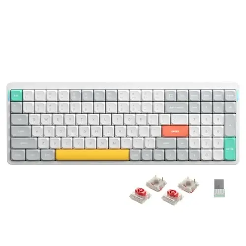 nuphy Air96 V2 simsiz mexanik klaviatura, 100 tugmali RGB yoritgichli klaviatura, Bluetooth 5.1, 2.4G va simli ulanishni qo'llab-quvvatlaydi, PC/noutbuk/Windows/Mac uchun - Oq Gateron Qizil Switch 