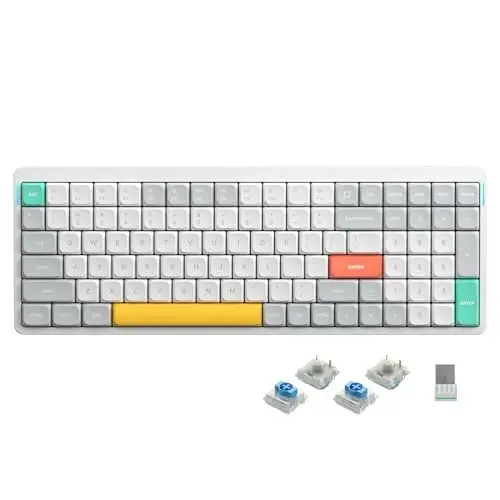 nuphy Air96 V2 simsiz mexanik klaviatura, 100 tugmali RGB yoritgichli klaviatura, Bluetooth 5.1, 2.4G va simli ulanishni qullab-quvvatlaydi, PC/Noutbuk/Windows/Mac uchun - Oq Gateron Kuk Tugmasi - 1