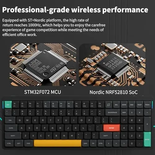 nuphy Air96 V2 simsiz mexanik klaviatura, 100 tugmali RGB yoritilgan klaviatura, Bluetooth 5.1, 2.4G va simli ulanishni qo'llab-quvvatlaydi, kompyuter/noutbuk/Windows/Mac uchun - Qora Gateron Blue Switch - 6