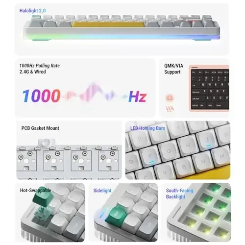 Nuphy Halo75 V2 Mechanical Gaming Keyboard, 75% Wireless Hot Swappable Bluetooth keyboard, 83 Keys RGB Backlit Keyboard, Support Bluetooth/2.4GHz/USB-C (White, Mint (37gf)) - 5