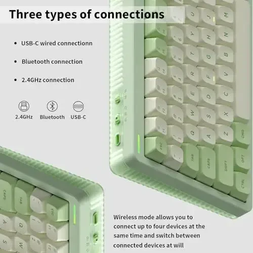 nuphy Halo75 V2 Mechancial Gaming Kyeboard,75% Wireless Hot Swappable Bluetooth Keyboard,83 Kyes RGB Backlit Keyboard,Support Bluetooth/2.4GHz/USB-C (Green, Silent Red Clear-Top (45gf)) - 5