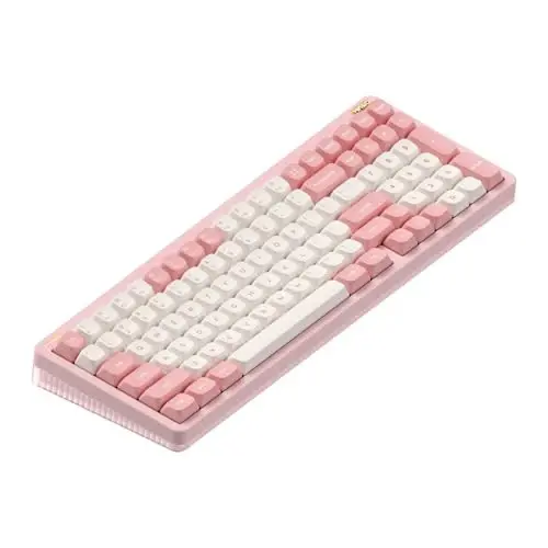nuphy Halo96 V2 Wireless Keyboard,Gasket Structure,96% Hot Swappable Gaming Keyboard, 99 Kyes RGB Backlit Mechanical Keyboard, Support QMK/VIA,Bluetooth/USB-C/2.4GHz-Pink,Mint Switches (37gf). - 1