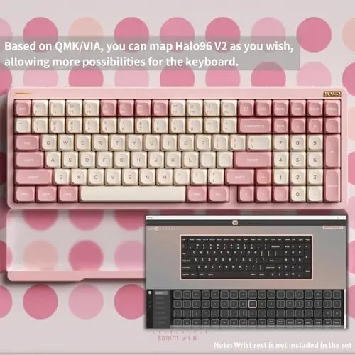 nuphy Halo96 V2 Wireless Keyboard,Gasket Structure,96% Hot Swappable Gaming Keyboard, 99 Kyes RGB Backlit Mechanical Keyboard, Support QMK/VIA,Bluetooth/USB-C/2.4GHz-Pink,Mint Switches (37gf). - 4