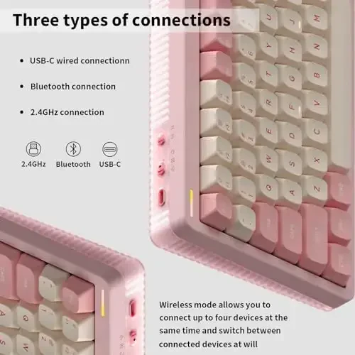 nuphy Halo96 V2 simsiz klaviatura, Gasket tuzilishi, 96% issiq almashtiriladigan o'yin klaviaturasi, 99 Kyes RGB orqa yoritgichli mexanik klaviatura, QMK/VIA, Bluetooth/USB-C/2.4GHz-Pink, Mint Switches (37gf) ni qo'llab-quvvatlaydi. - 3