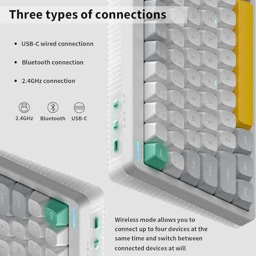 Nuphy Halo96 V2 Wireless Keyboard, Gasket Structure, 96% Hot Swappable Gaming Keyboard, 99 Keys RGB Backlit Mechanical Keyboard, Support QMK/VIA, Bluetooth/USB-C/2.4GHz - White, Mint Switches (37gf) - 3