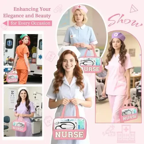 Nurses Week Gifts Chenille Letter Clear NURSE Makeup Bag for Women,Preppy Nurse Cosmetic Pouch Zipper with Handle Nurse Essentials Bag for Work Supplies,Travel Waterproof Toiletry Storage(NURSE-Pink) - 7