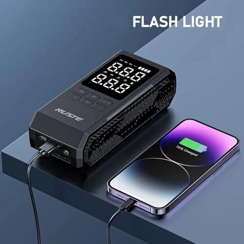 NUSTE Portativ Havo Kompressori, Raqamli Bosim O'lchagichli Avtomobil Shinasi Nasosi, 150PSI Qayta Zaryadlanuvchi Batareya, LED Yorug'lik, Avtomobil, Mototsikl, Velosiped va boshqalar uchun Simsiz Velosiped Shinasi Nasosi - NUSTE