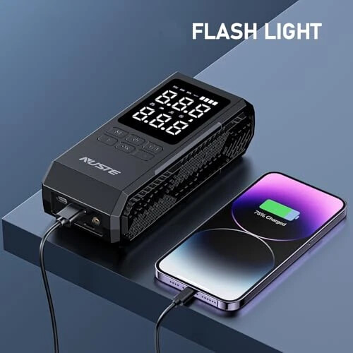 NUSTE Tire Inflator Portable Air Compressor, Air Pump for Car Tires with Digital Pressure Gauge, 150PSI Rechargeable Battery, LED Light, Cordless Bike Tire Pump for Car, Motorcycle, Bicycle - 1