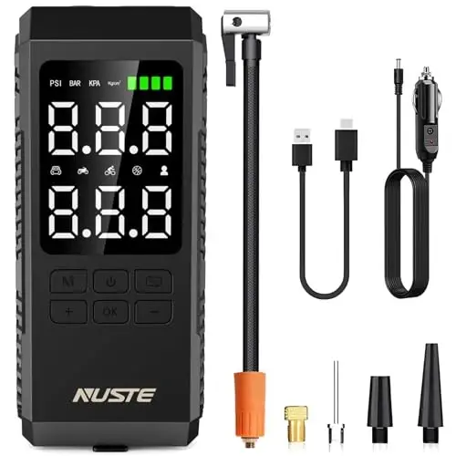 NUSTE Tire Inflator Portable Air Compressor, Air Pump for Car Tires with Digital Pressure Gauge, 150PSI Rechargeable Battery, LED Light, Cordless Bike Tire Pump for Car, Motorcycle, Bicycle - 4