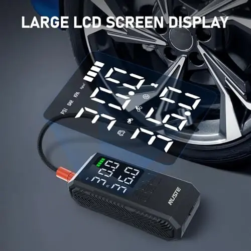 NUSTE Tire Inflator Portable Air Compressor, Air Pump for Car Tires with Digital Pressure Gauge, 150PSI Rechargeable Battery, LED Light, Cordless Bike Tire Pump for Car, Motorcycle, Bicycle and More - 2