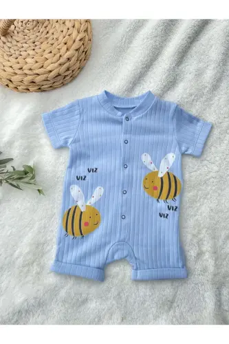 NUT BABY KIDS BEE PATTERN SNAPS SHORT SLEEVE SHORTS ROMPER %100 COTTON - 3