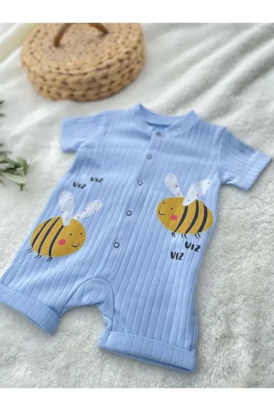 NUT BABY KIDS BEE PATTERN SNAPS SHORT SLEEVE SHORTS ROMPER %100 COTTON - 4
