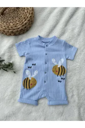 NUT BABY KIDS BEE PATTERN SNAPS SHORT SLEEVE SHORTS ROMPER %100 COTTON - GLEAMY (1)