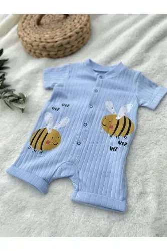 NUT BABY KIDS BEE PATTERN SNAPS SHORT SLEEVE SHORTS ROMPER %100 COTTON - 5