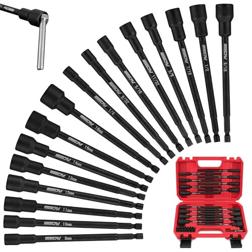 Nut Driver Impact Bit Set - 31-Piece Magnetic Socket Impact Drill Bit Tool Sets Extra Long Hex Nut Setter Driver Holder - Metric SAE Screwdriver Bits 1/4 Drive Shank Adapter Extension - 1