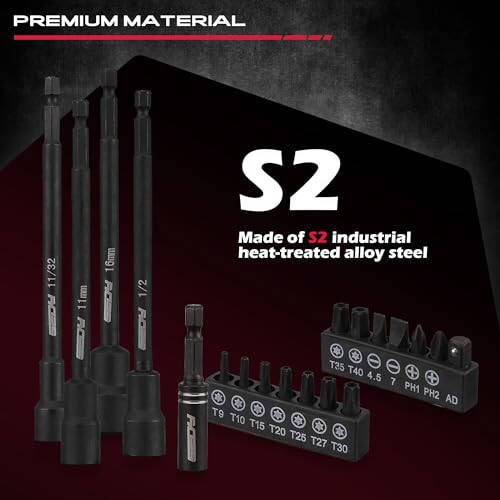 Nut Driver Impact Bit Set - 31-Piece Magnetic Socket Impact Drill Bit Tool Sets Extra Long Hex Nut Setter Driver Holder - Metric SAE Screwdriver Bits 1/4 Drive Shank Adapter Extension - 5