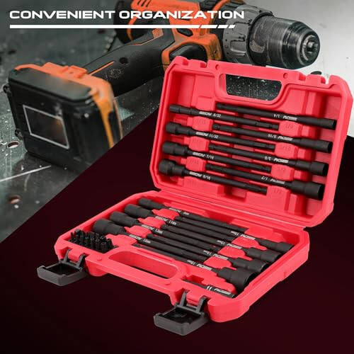 Nut Driver Impact Bit Set - 31-Piece Magnetic Socket Impact Drill Bit Tool Sets Extra Long Hex Nut Setter Driver Holder - Metric SAE Screwdriver Bits 1/4 Drive Shank Adapter Extension - 7