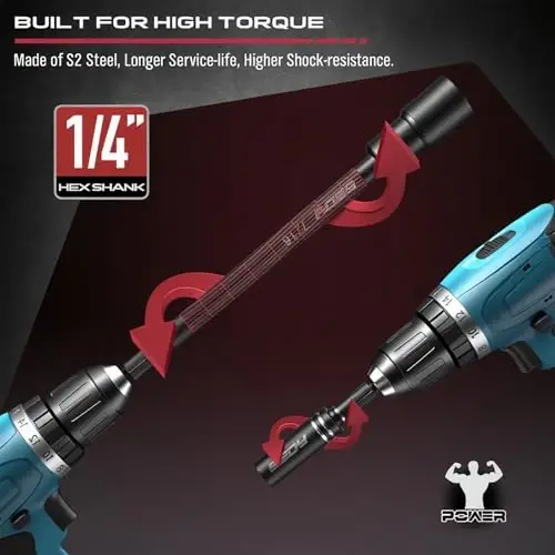 Nut Driver Impact Bit Set - 31-Piece Magnetic Socket Impact Drill Bit Tool Sets Extra Long Hex Nut Setter Driver Holder - Metric SAE Screwdriver Bits 1/4 Drive Shank Adapter Extension - 4