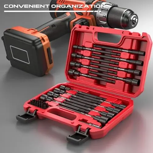 Nut Driver Impact Bit Set - 31-Piece Magnetic Socket Impact Drill Bit Tool Sets Extra Long Hex Nut Setter Driver Holder - Metric SAE Screwdriver Bits 1/4 Drive Shank Adapter Extension - 7