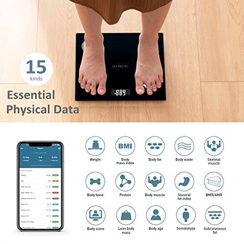 NUTRI FIT Banyo Tartı Ölçeği Vücut Ağırlığı ve Yağ İçin, Bluetooth'lu Dijital Akıllı Tartı, BMI, Kas, Kilo Verme İçin Uygulamalı Vücut Kompozisyonu İzleyicileri, Maksimum 150kg/330lb - 2