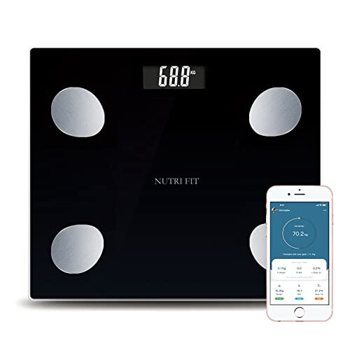 NUTRI FIT Bathroom Weighing Scale for Body Weight and Fat, Digital Smart Scale with Bluetooth, Body Composition Watchers with APP for BMI, Muscle, Weight Loss, Max 150kg/330lb - 1