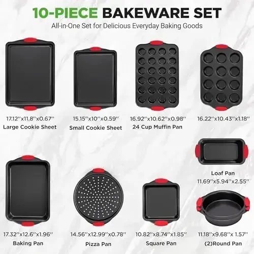 NutriChef 10-Piece Nonstick Kitchen Oven Baking Pans - Premium & Stylish Non-Stick Carbon Steel - Commercial Grade Restaurant Quality Metal Bakeware with Silicone Handles - Easy to Clean, NCSBS10S - 4