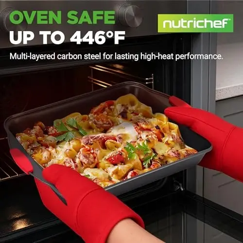 NutriChef 10-Piece Nonstick Kitchen Oven Baking Pans - Premium & Stylish Non-Stick Carbon Steel - Commercial Grade Restaurant Quality Metal Bakeware with Silicone Handles - Easy to Clean, NCSBS10S - NUTRICHEF (1)