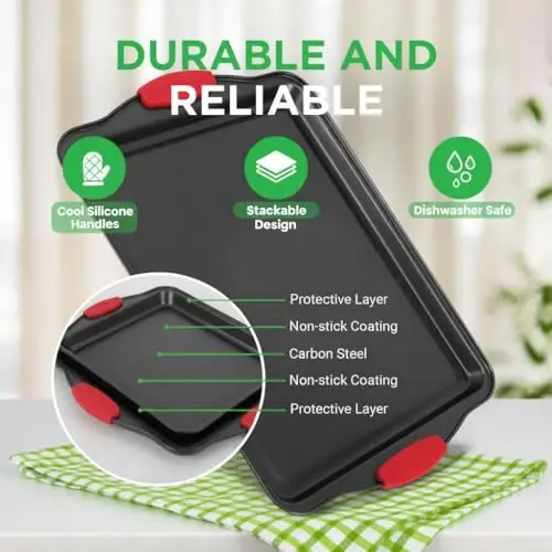 NutriChef 3-Piece Cookie Sheets for Baking, Non-Stick Baking Pans Set with Silicone Handles, Stackable Oven Trays in Small, Medium & Large Sizes for Professional and Everyday Use, 2026 Edition - 5